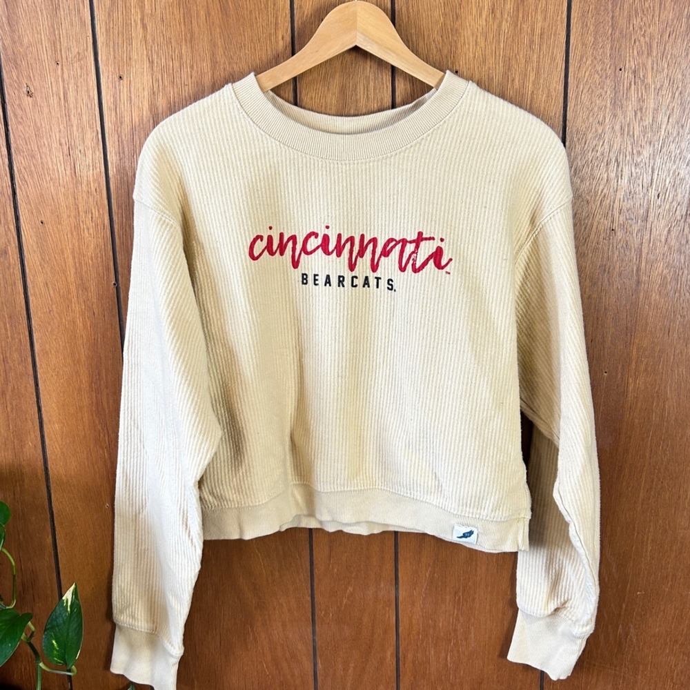 Unwind by‎ League Cincinnati Bearcats Ribbed Sweatshirt Cream Womens Medium